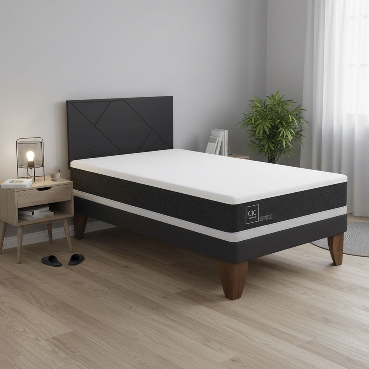 CIC - Cama Europea Ortopedic 1.5P Respaldo Villarrica Negro