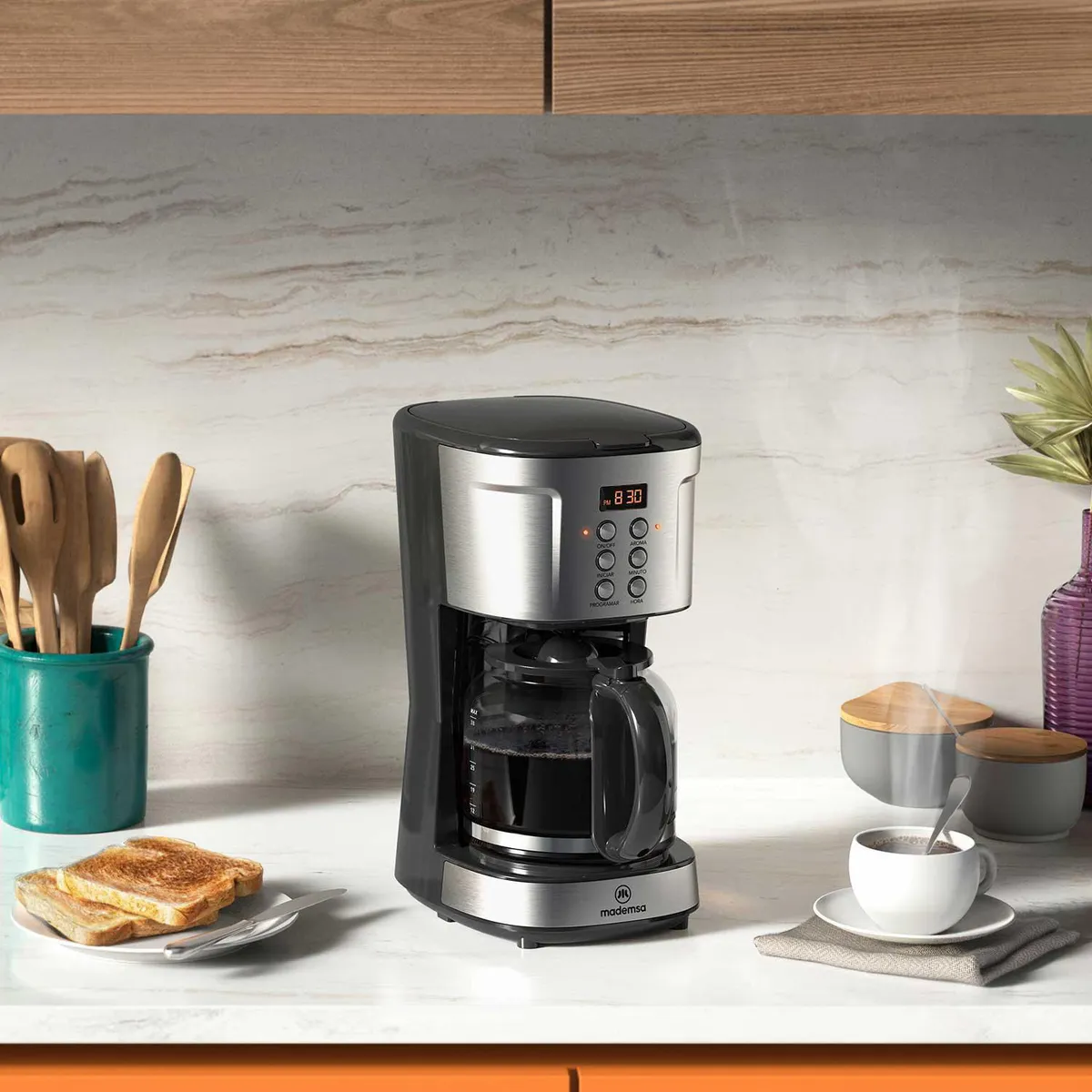 MADEMSA - Cafetera Eléctrica Programable 1.5 l 900 W Negro