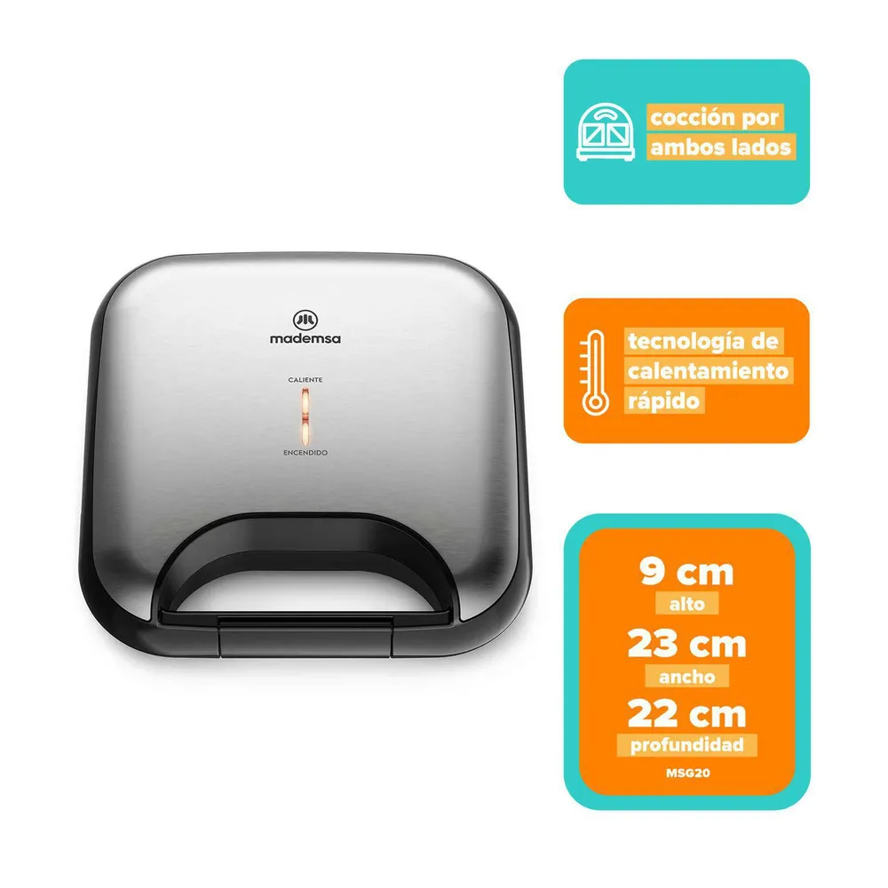 Sandwichera Panini 2 Panes 750 W MSG20, foto 3