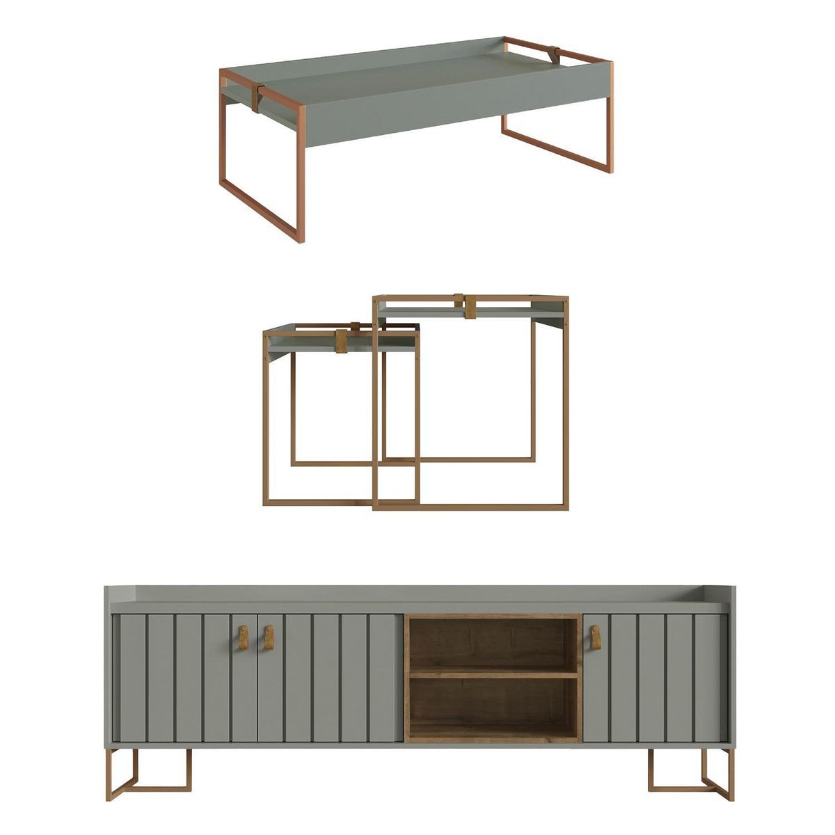 AMUV - Set Mesa de Centro + Muebles Rack + 2 Mesas Laterales