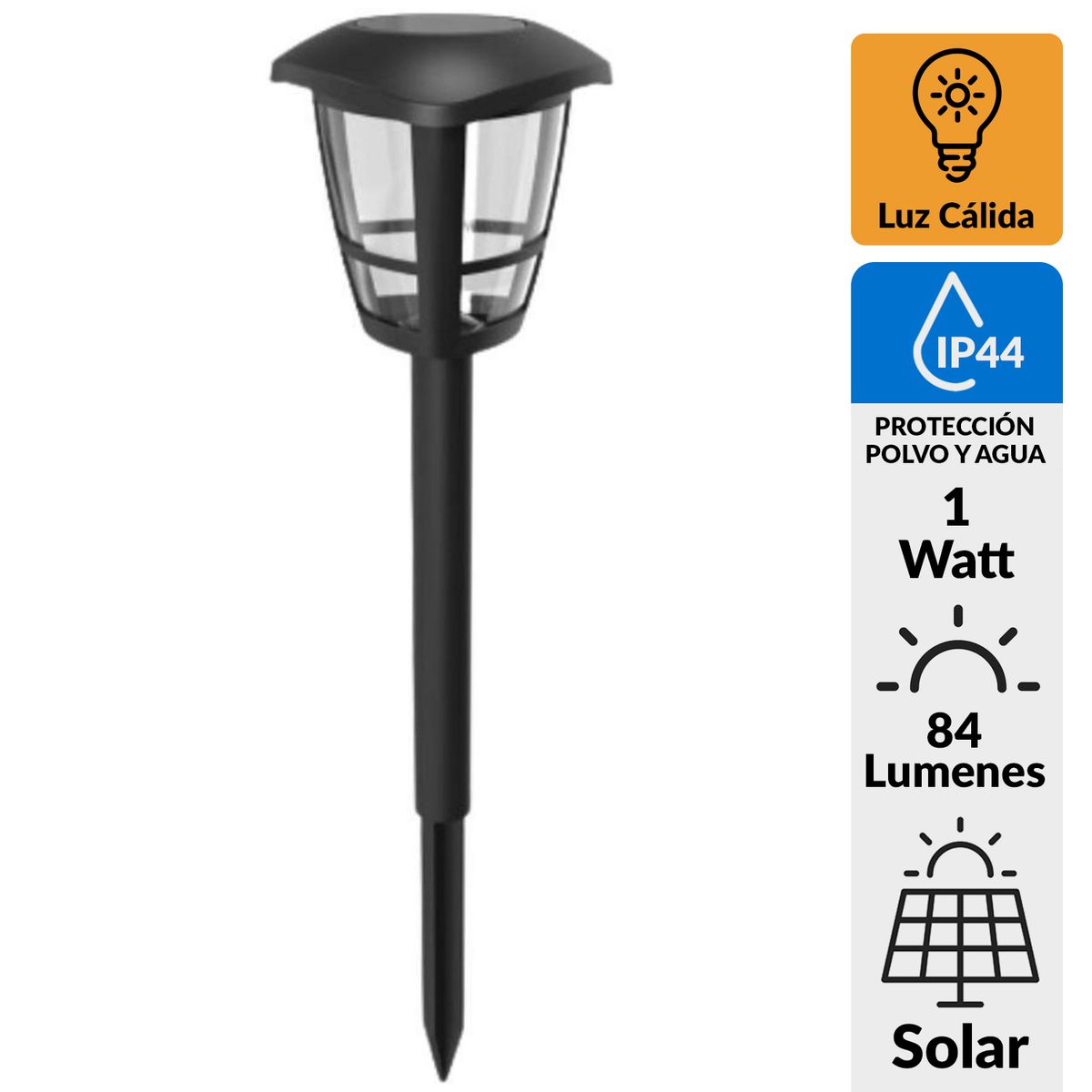 LEDZONE - Estaca Solar Led Farol 1 W IP 44 84 lm Luz Cálida