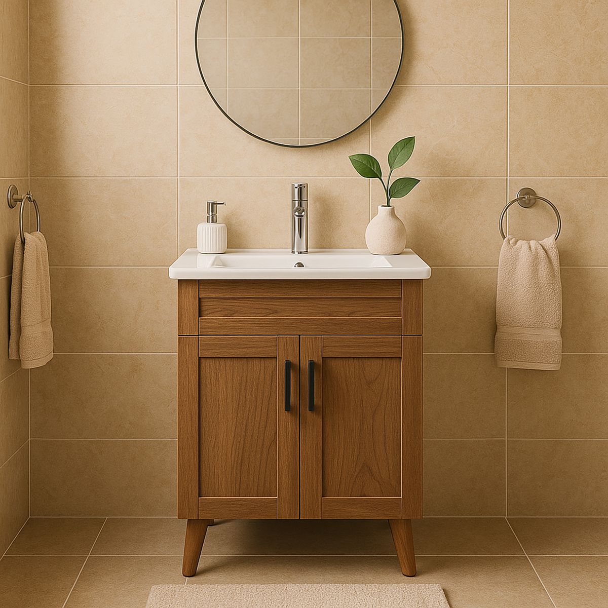 DOMSA - Kit Mueble Vanitorio Elegance Nogal 60x80x47 cm