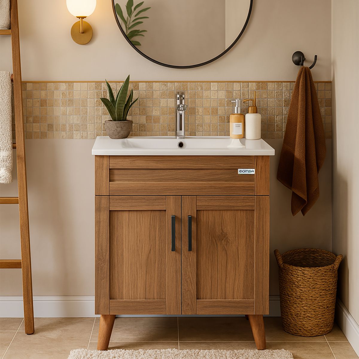 DOMSA - Kit Mueble Vanitorio Elegance Nogal 60x80x40 cm