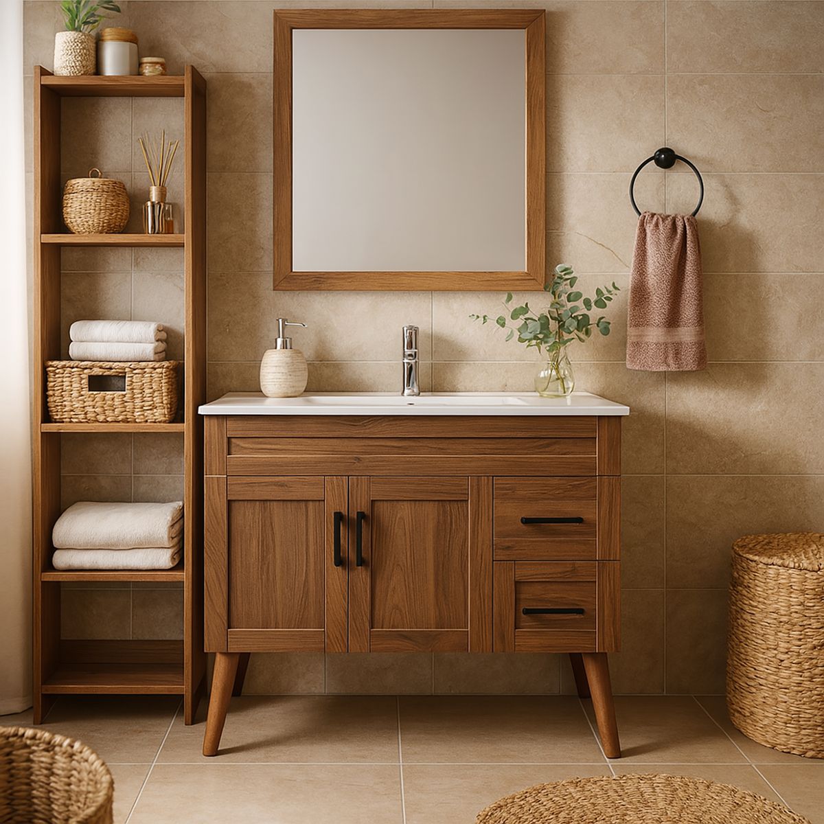 DOMSA - Kit Mueble Vanitorio Elegance Nogal 100x80x47 cm