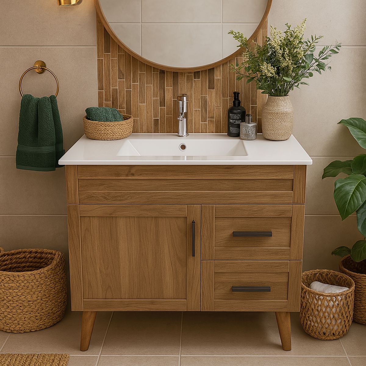 DOMSA - Kit Mueble Vanitorio Elegance Nogal 80x80x47 cm