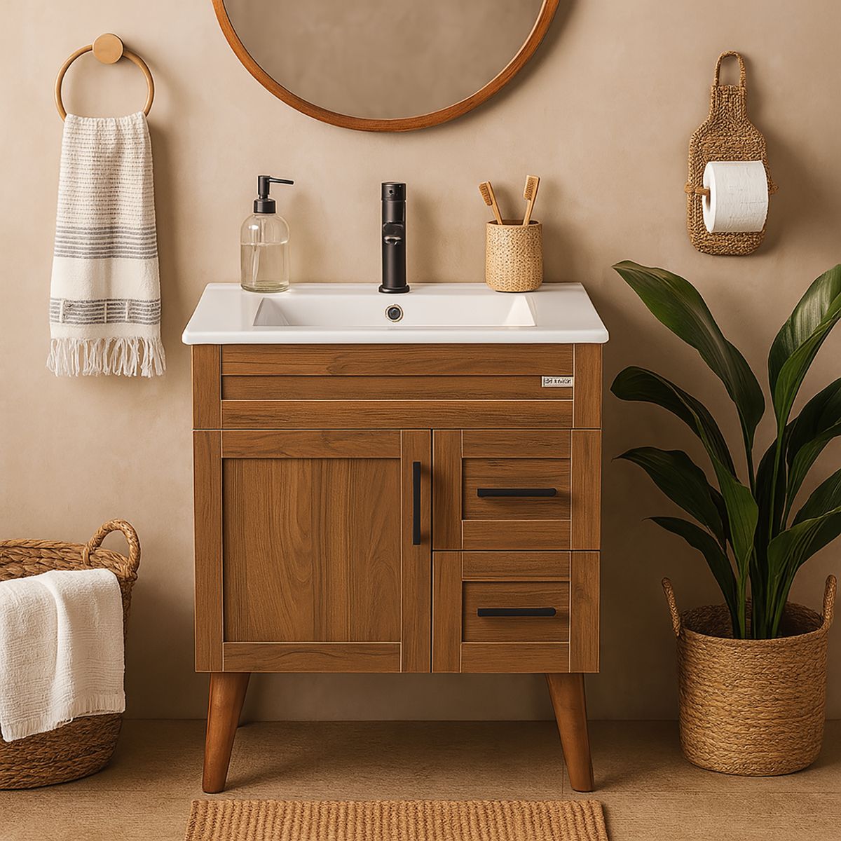 DOMSA - Kit Mueble Vanitorio Elegance Nogal 70x80x47 cm