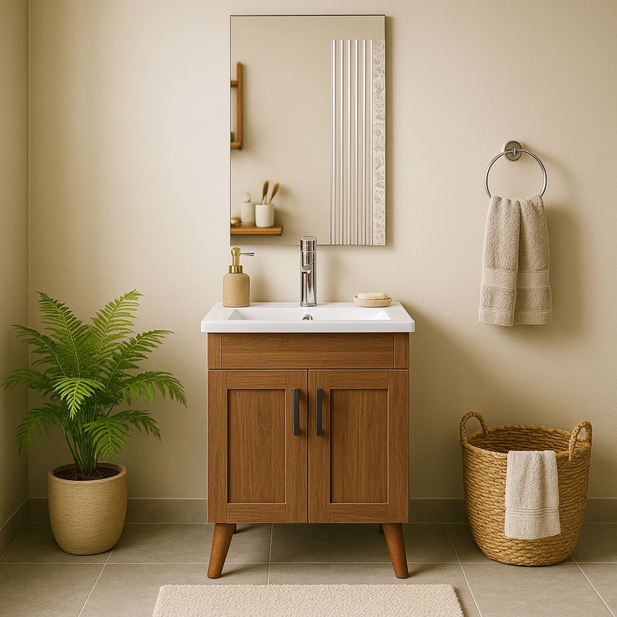 DOMSA - Kit Mueble Vanitorio Con Botiquín Nogal 50x80x40 cm