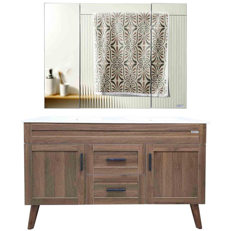 Kit Mueble Vanitorio Con Botiquín Nogal 120x80x47 cm