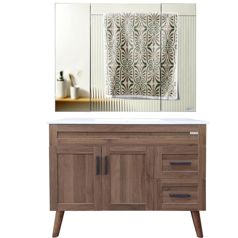 DOMSA - Kit Mueble Vanitorio Con Botiquín Nogal 100x80x47 cm