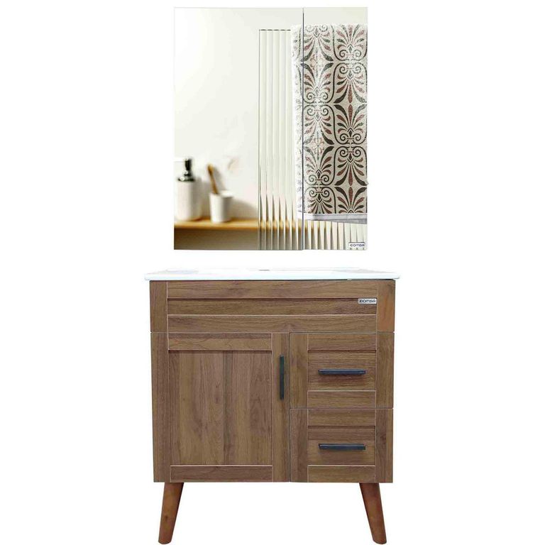 Kit Mueble Vanitorio Con Botiquín Nogal 70x80x47 cm