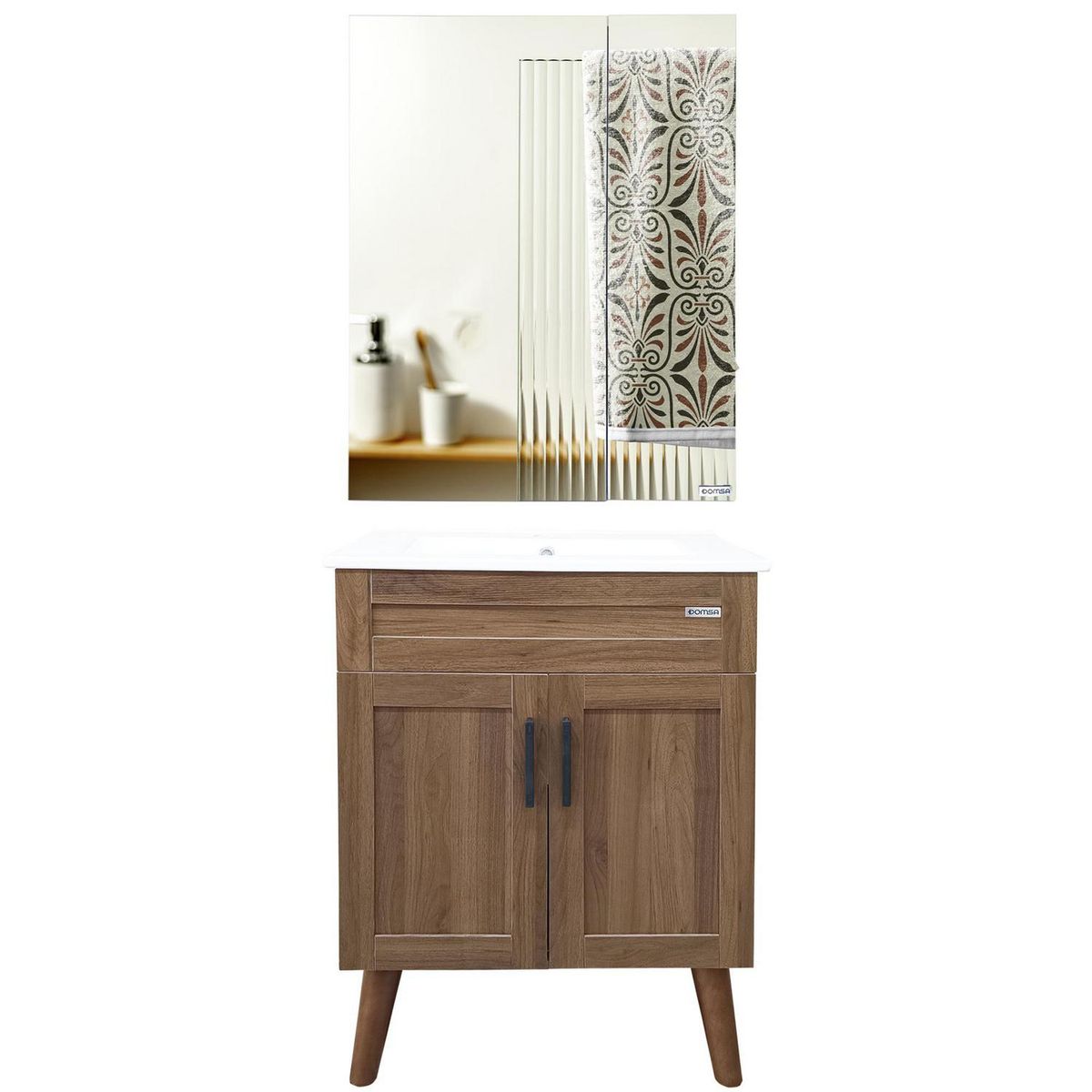 DOMSA - Kit Mueble Vanitorio Con Botiquín Nogal 60x80x40 cm