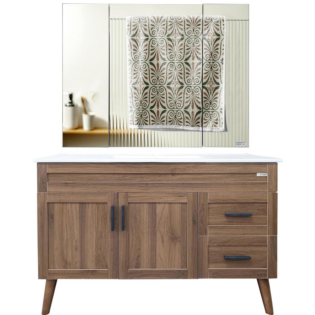 DOMSA - Kit Mueble Vanitorio Con Botiquín Nogal 120x80x47 cm