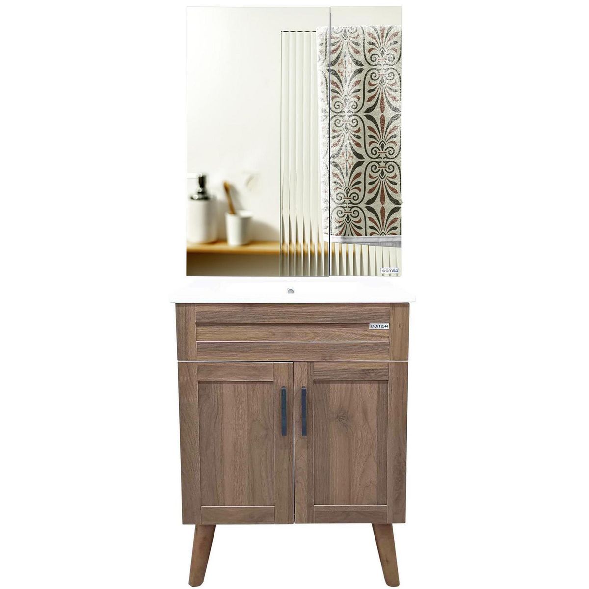 DOMSA - Kit Mueble Vanitorio Con Botiquín Nogal 60x80x47 cm