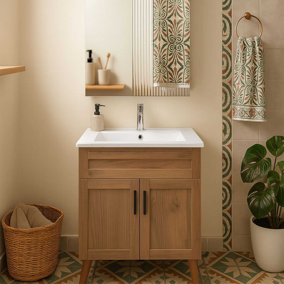 DOMSA - Kit Mueble Vanitorio Con Botiquín Nogal 60x80x47 cm