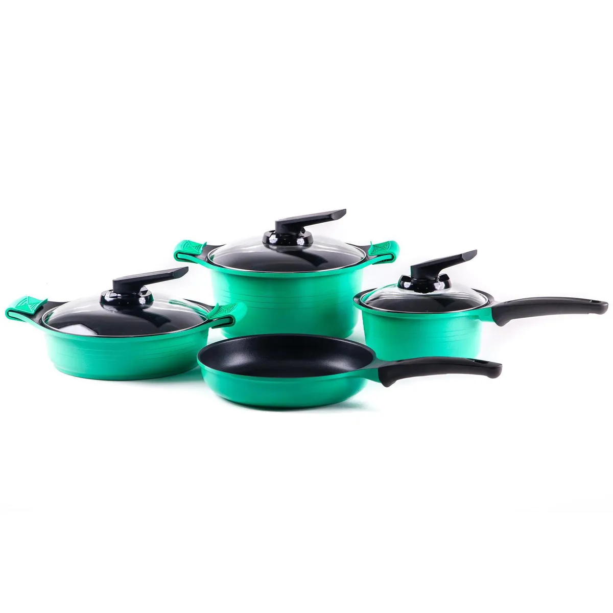 ROICHEN - Batería de Cocina 7 Piezas Aluminio Natural Verde