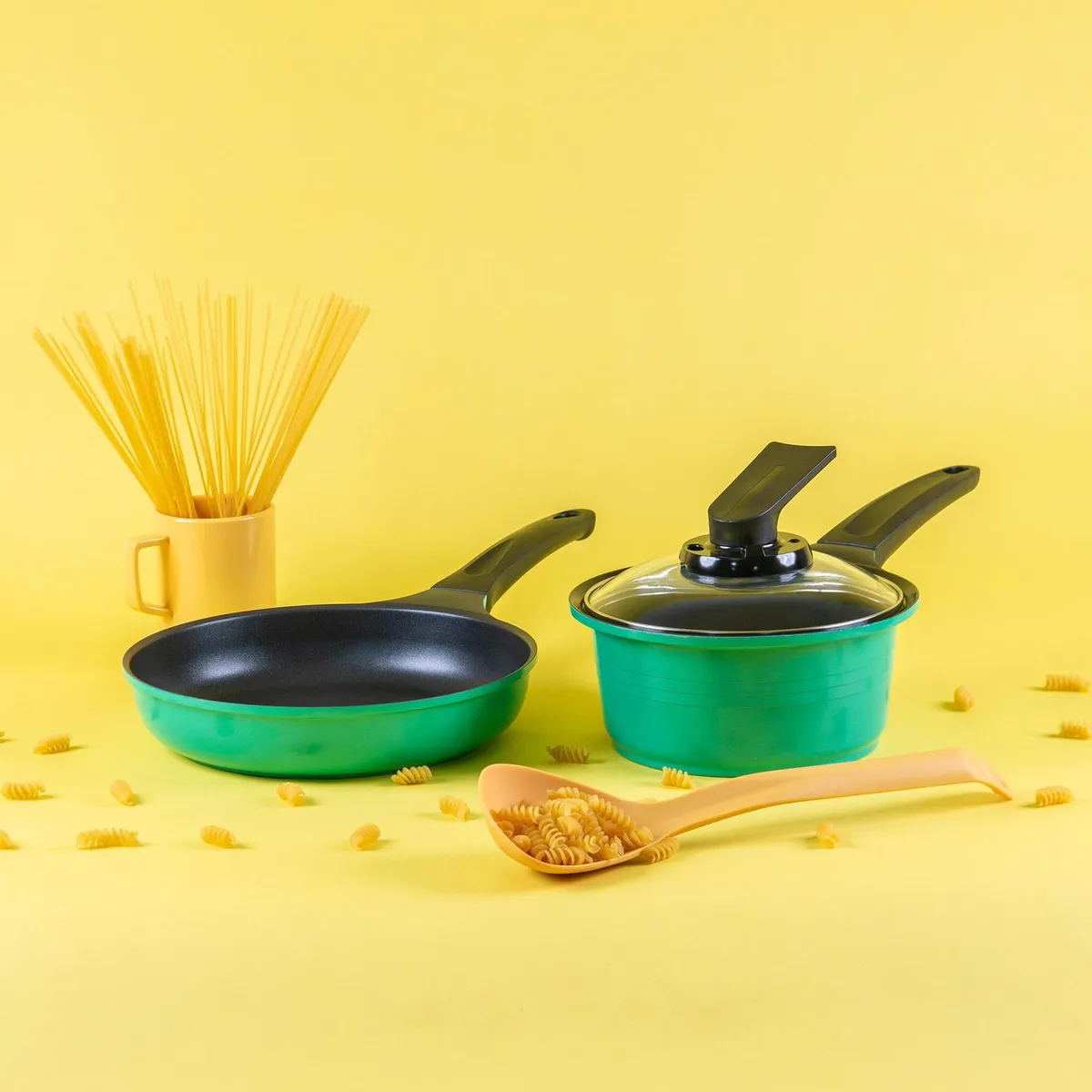 ROICHEN - Batería de Cocina 7 Piezas Aluminio Natural Verde