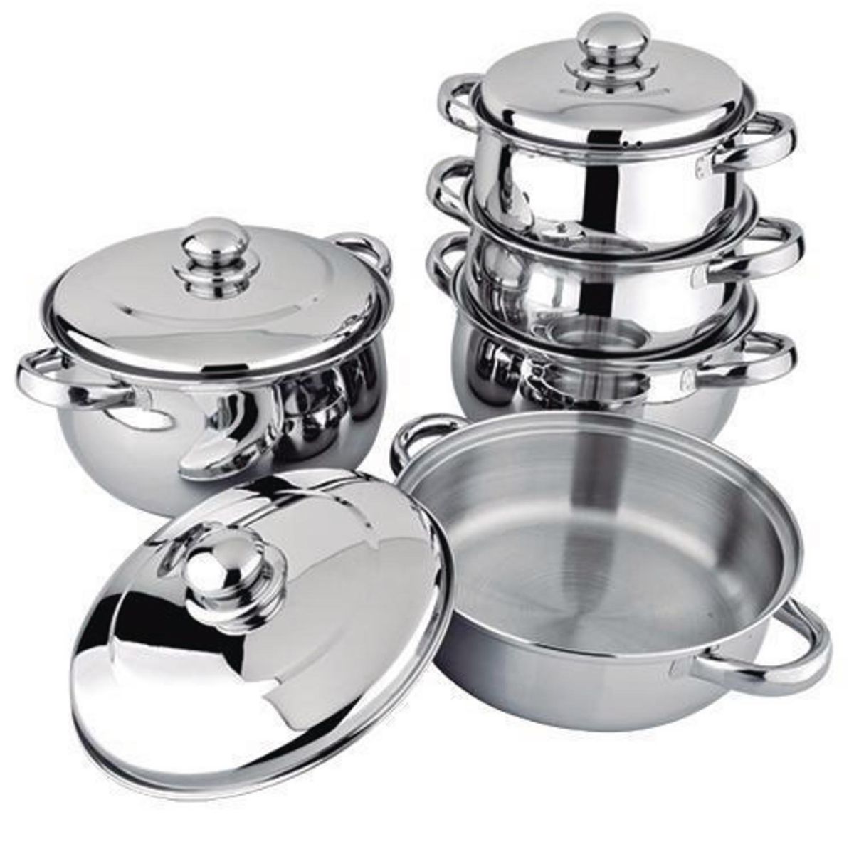 DUSSEL - Batería de Cocina 10 Piezas Acero inoxidable Bombe Plateado