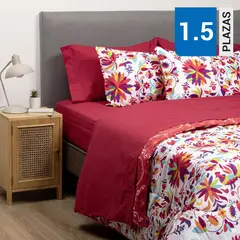 ARTHOME - Combo Plumón México Reversible Rojo 1.5 Plazas + Sábana