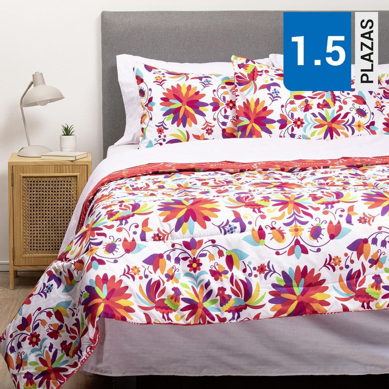 ARTHOME - Combo Plumón México Reversible Rojo 1.5 Plazas + Sábana