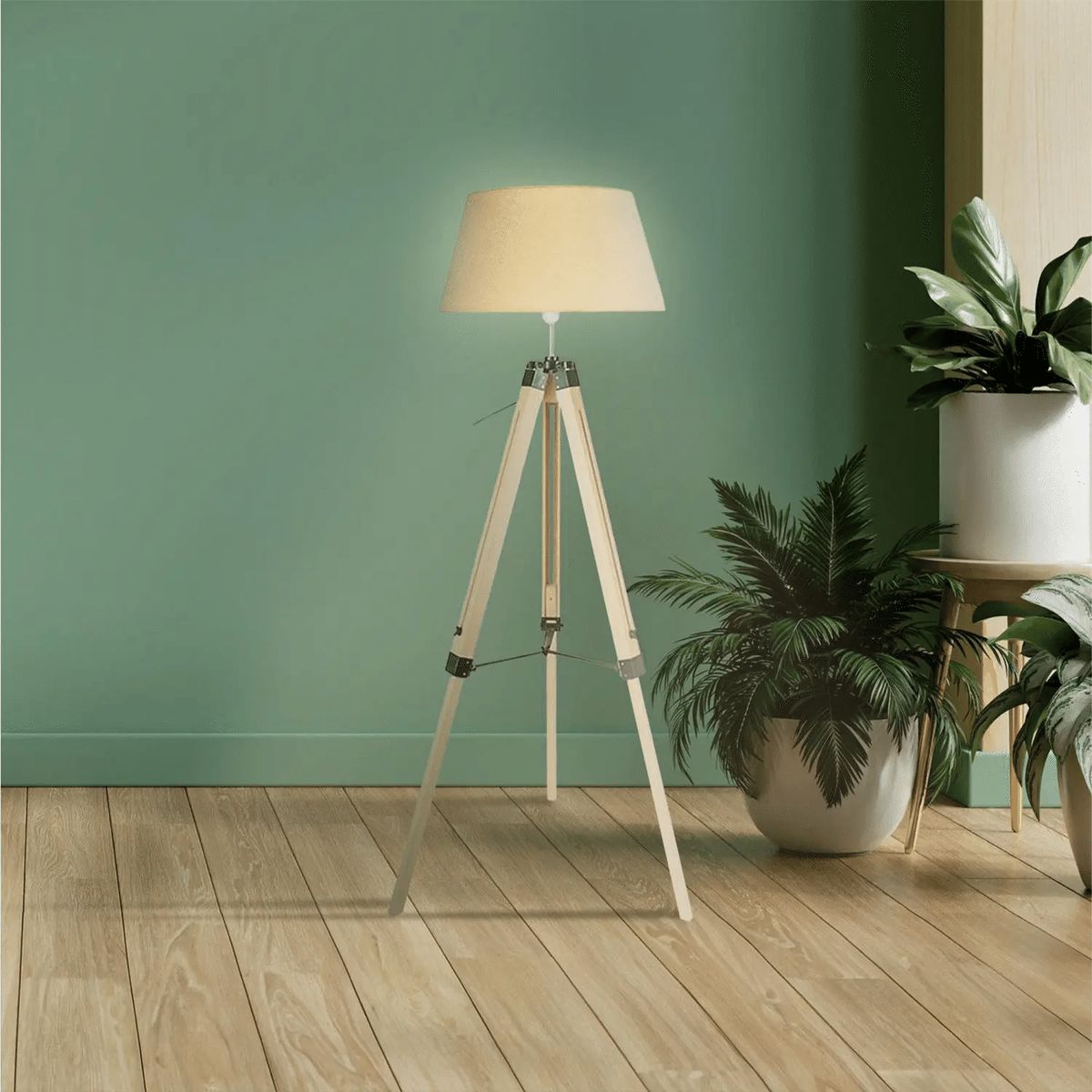 TEMPORA - Lámpara De Pie Trípode Madera Natural