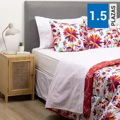 ARTHOME - Combo Plumón México Reversible Rojo 1.5 Plazas + Sábana
