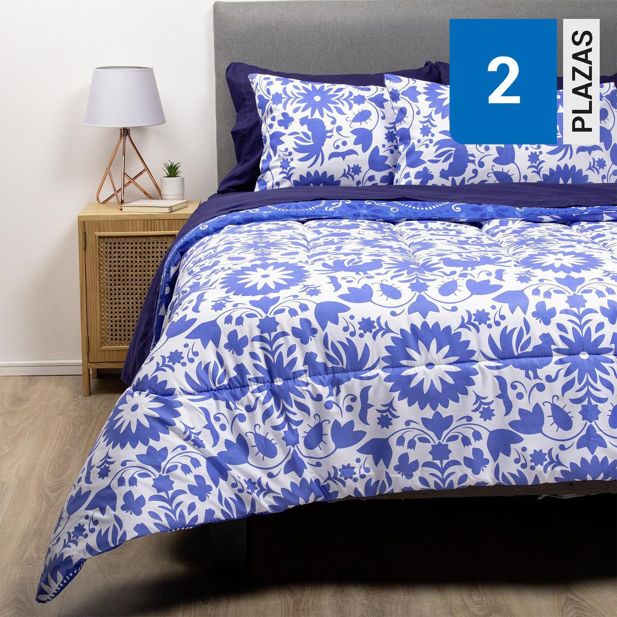 ARTHOME - Combo Plumón México Reversible Azul 2 Plazas +Sábana