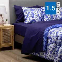 ARTHOME - Combo Plumón México Reversible Azul 1.5 Plazas +Sábana