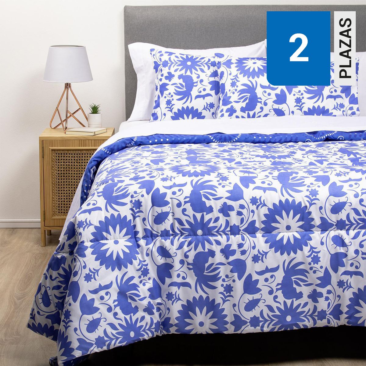 ARTHOME - Combo Plumón México Reversible Azul 2 Plazas +Sábana