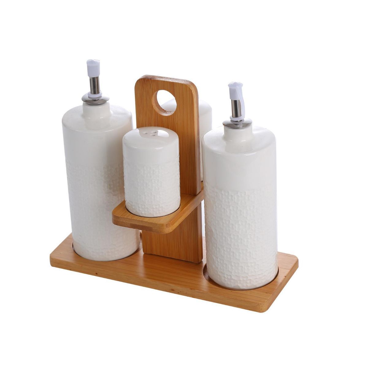 SOHOGAR - Alcuza de Cerámica Blanca 4 piezas + Atril de madera