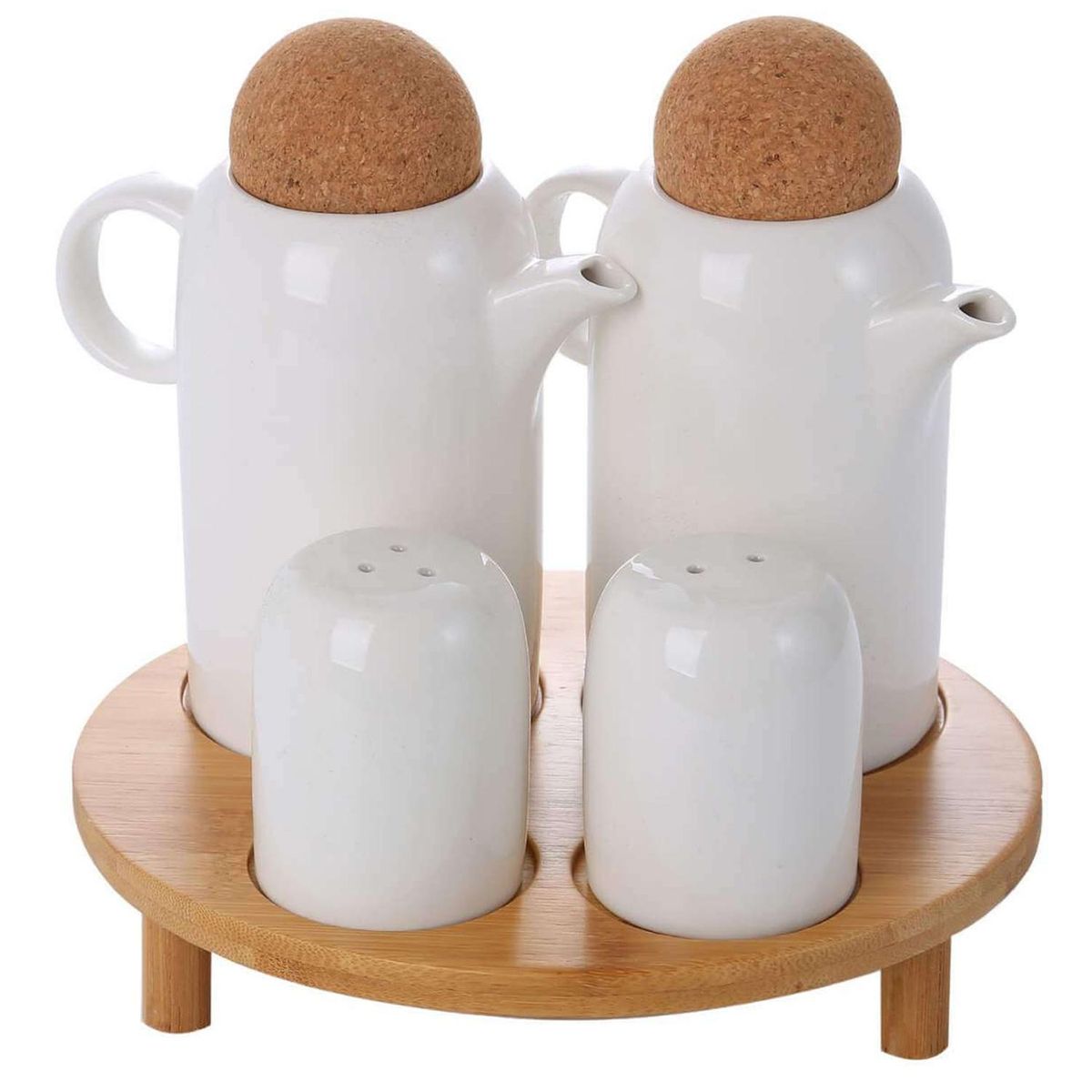 SOHOGAR - Alcuza de Cerámica 4 Piezas con Tapa de Corcho/Atril de madera