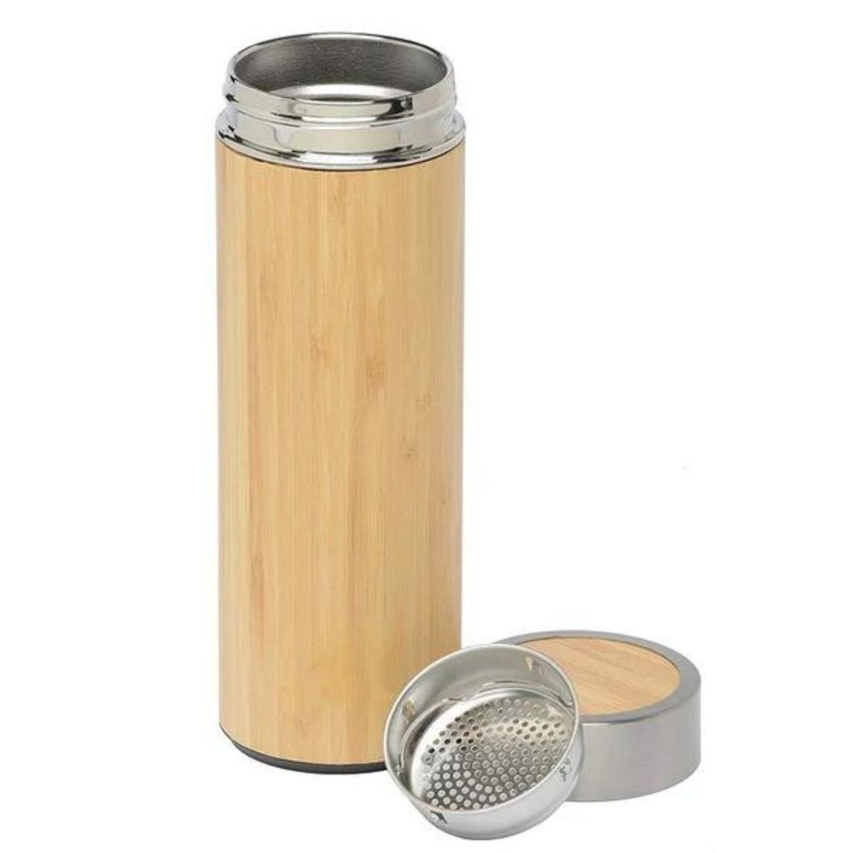 SOHOGAR - Botella Térmica de Acero Inoxidable y Bambú para Infusiones 500 ml