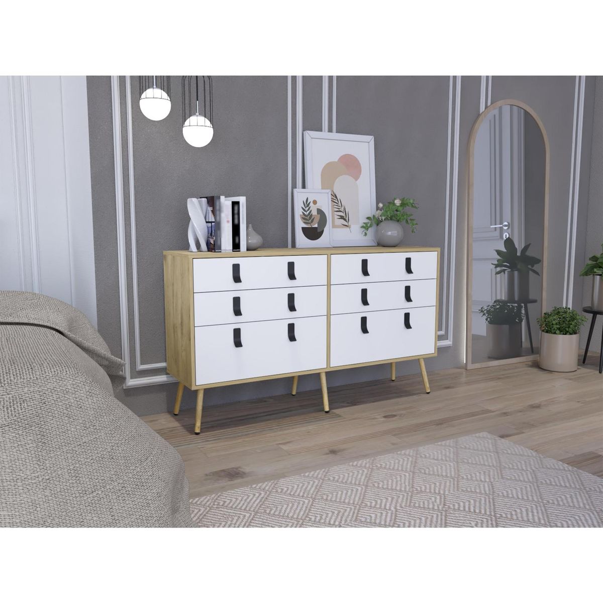 TUHOME - Cómoda 6 Cajón(es) Huna 130x75x35 cm Macadamia