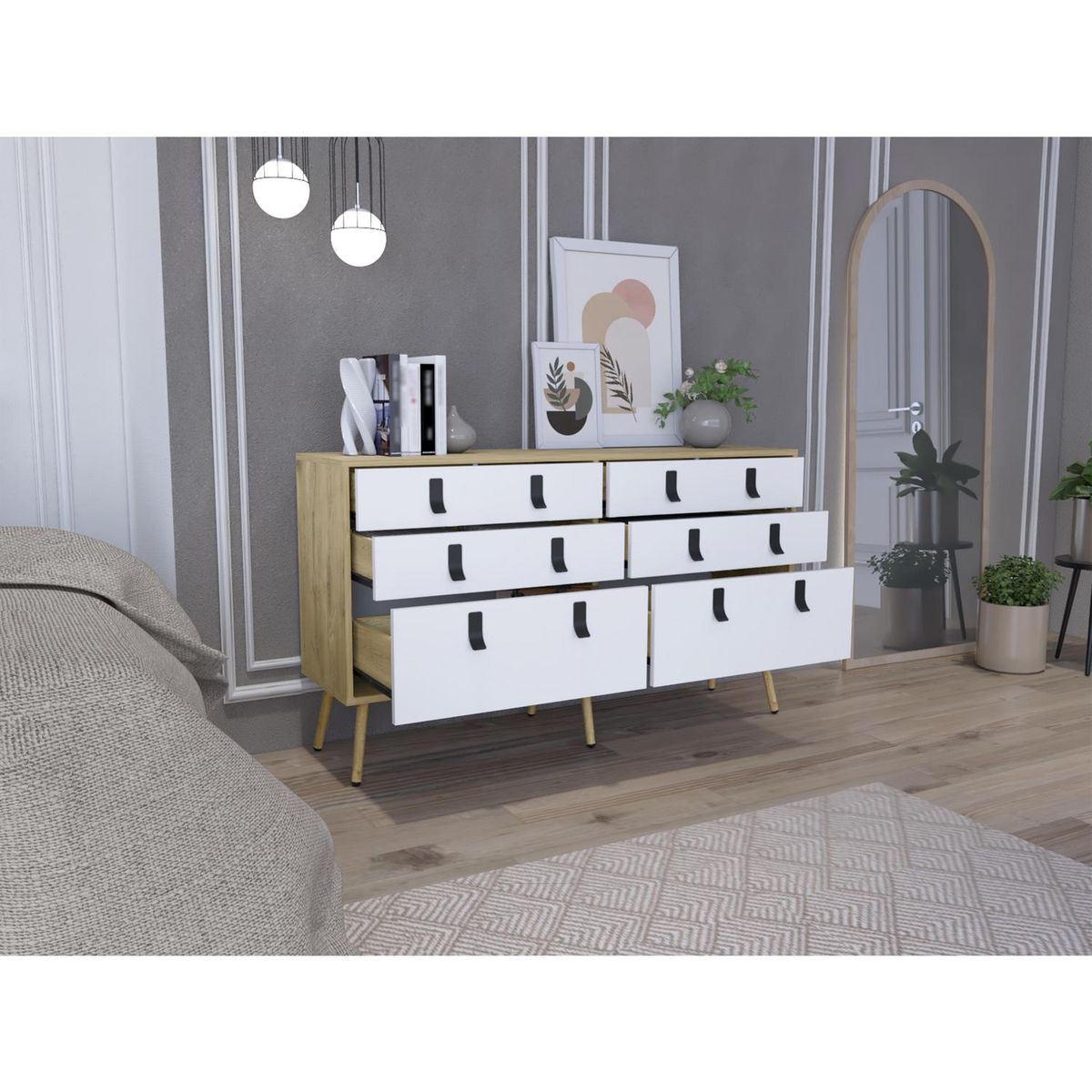 TUHOME - Cómoda 6 Cajón(es) Huna 130x75x35 cm Macadamia