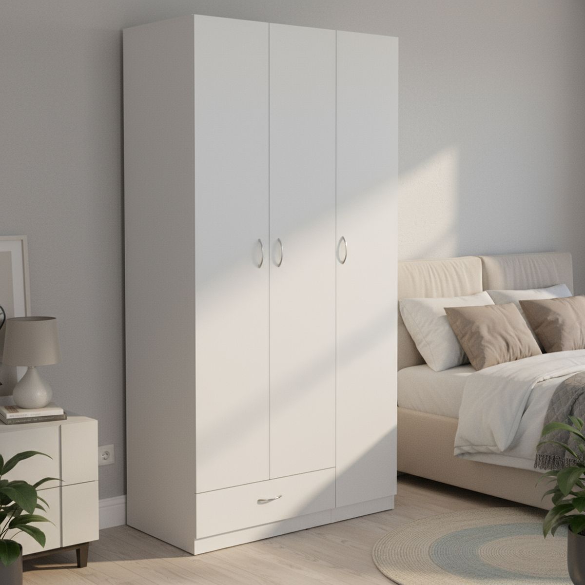 TUHOME - Clóset 3 Puerta(s) 1 Cajón(es) 4 Repisa(s) 90x184.6x47.3 cm Blanco