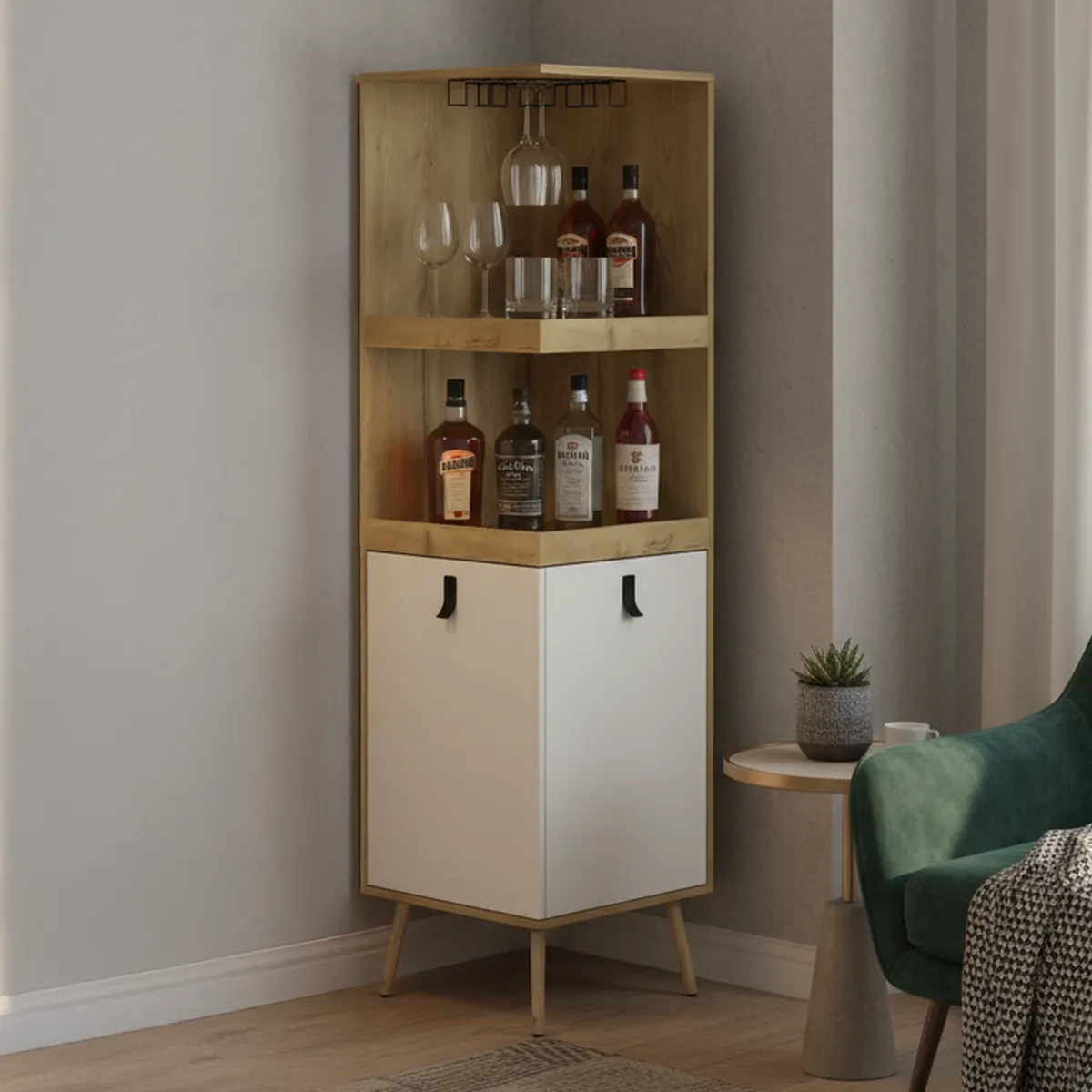 TUHOME - Bar esquinero 46.9x180x46.9 cm Macadamia