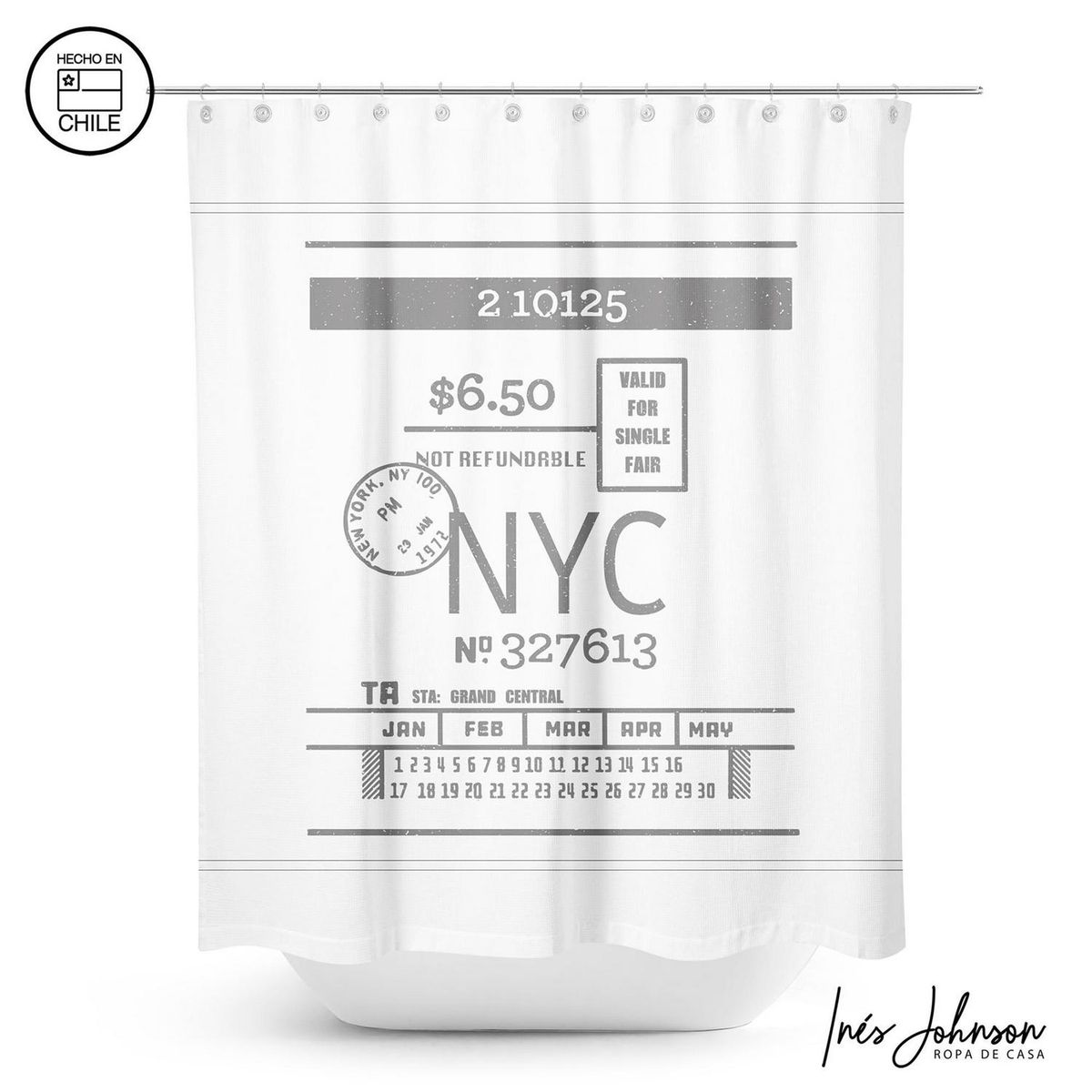 INES JOHNSON - Cortina Baño Ticket Nyc 180x180 cm