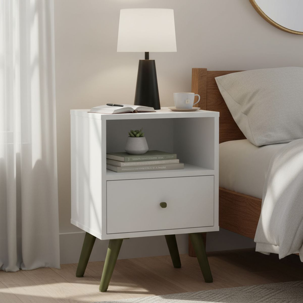 YARDAS - Velador 1 Cajón(es) Jaén 39x54x30 cm Blanco