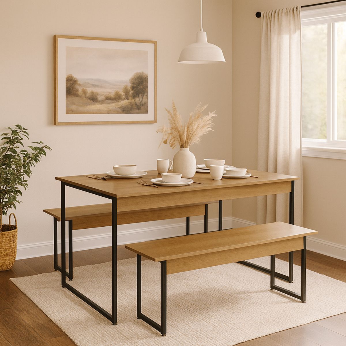 YARDAS - Juego de Comedor Tandil 4 Sillas Mesa Rectangular 72x74x136 cm Nogal