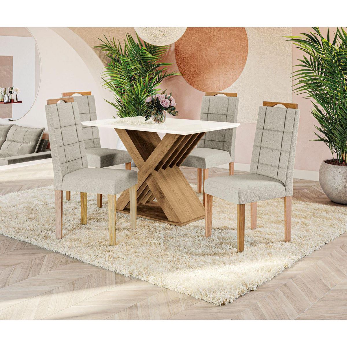 YARDAS - Juego de Comedor Gerona 4 Sillas Mesa Rectangular 80x75X120 cm Café/Blanco