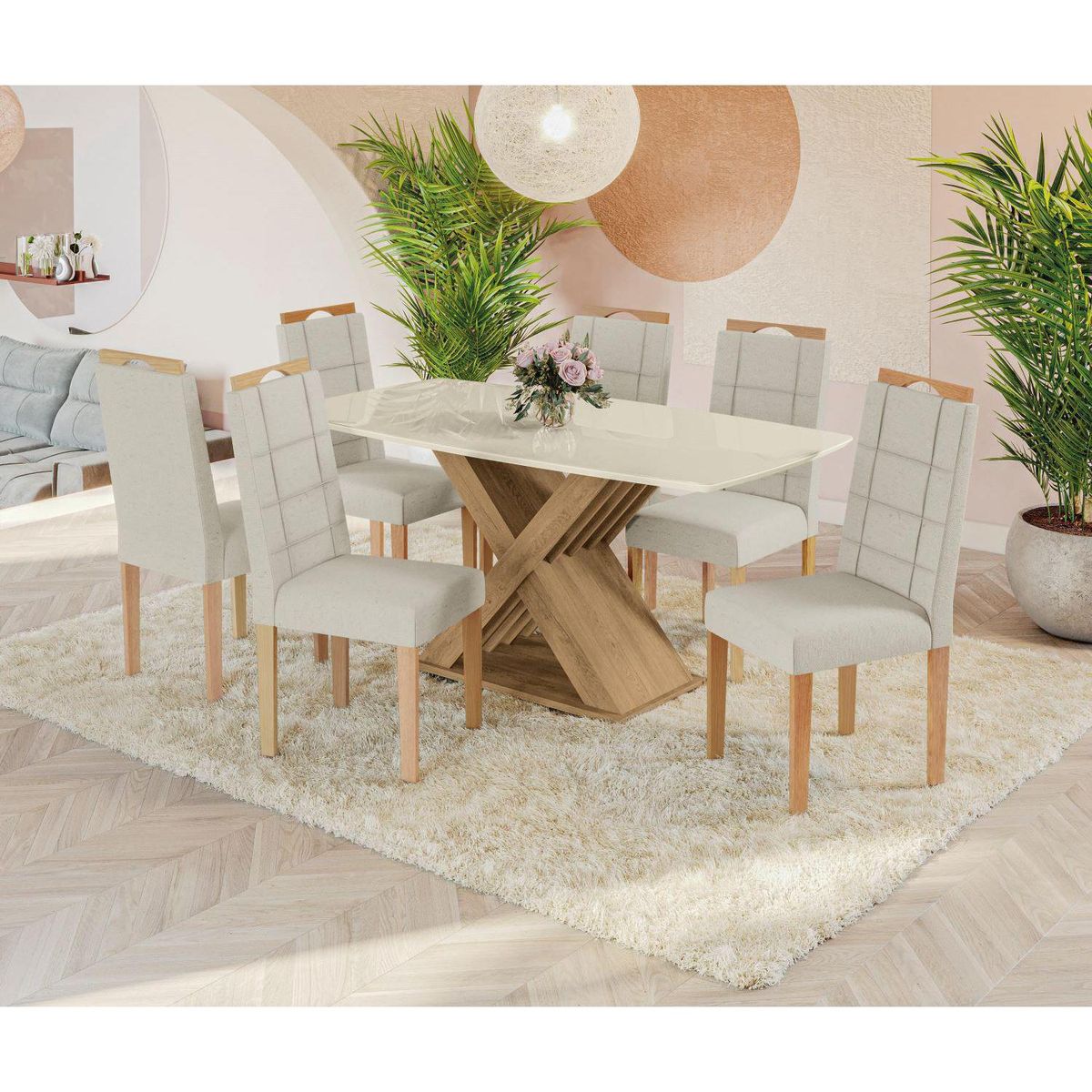YARDAS - Juego de Comedor Verona 6 Sillas Mesa Rectangular 90x75x170 cm Café/Blanco
