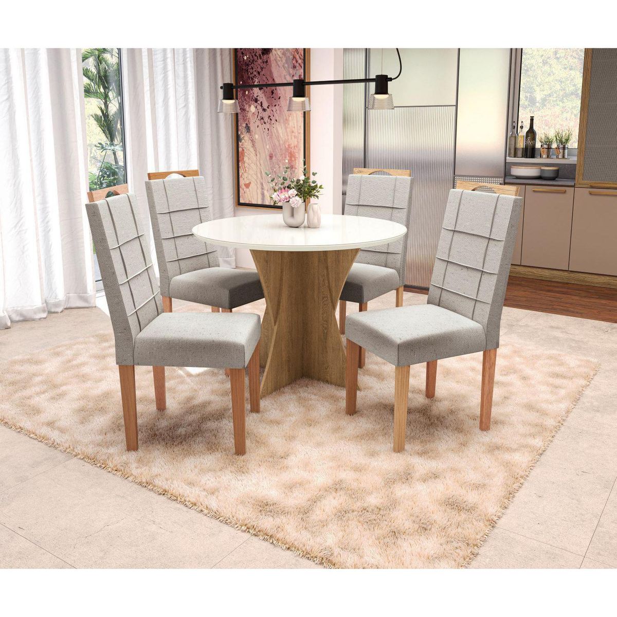 YARDAS - Juego de Comedor Turin 4 Sillas Mesa Redonda 105x75x105 cm Café/Blanco