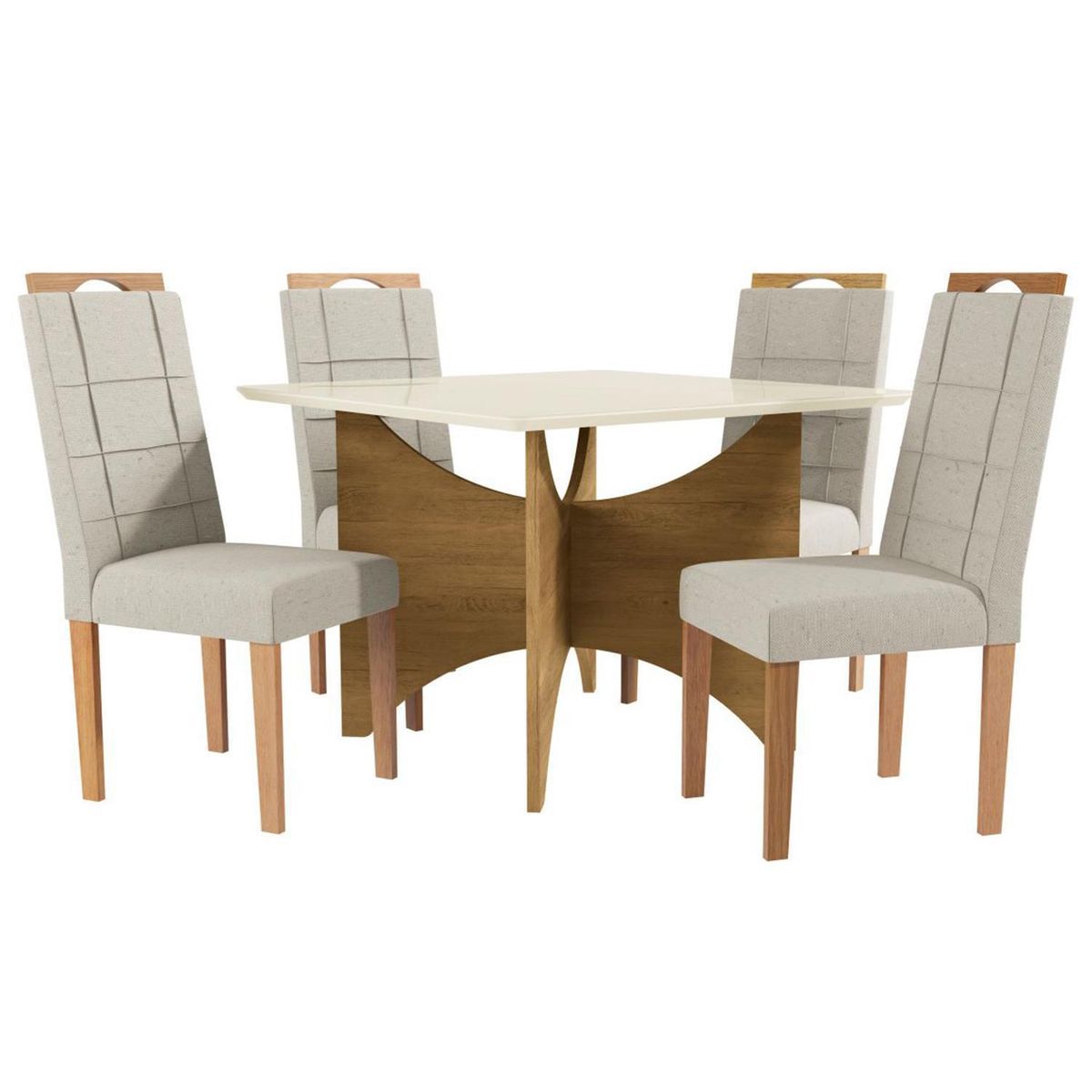 YARDAS - Juego de Comedor Bari 4 Sillas Mesa Cuadrada 105x74x105 cm Off white