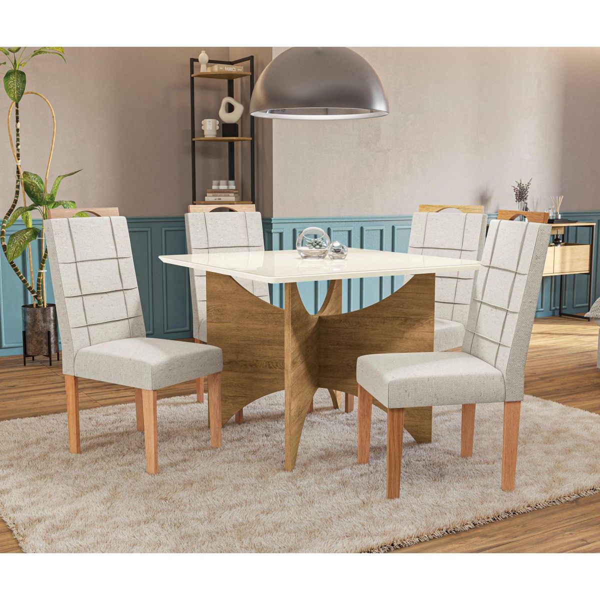 YARDAS - Juego de Comedor Bari 4 Sillas Mesa Cuadrada 105x74x105 cm Off white