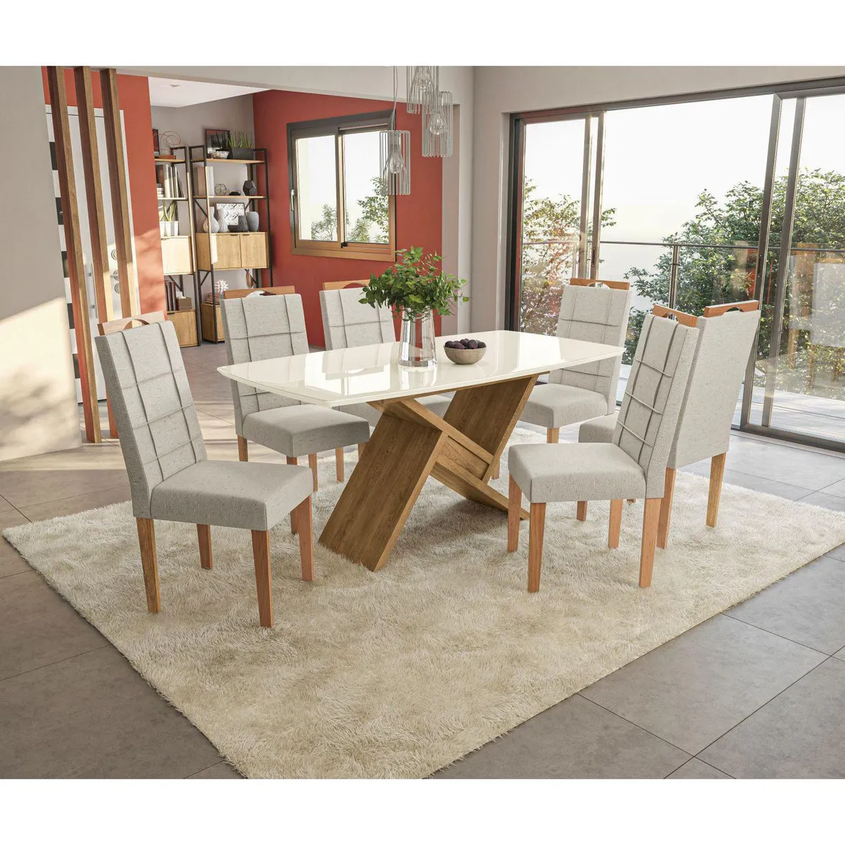 YARDAS - Juego de Comedor Florencia 6 Sillas Mesa Rectangular 90x75x170 cm Café/Beige