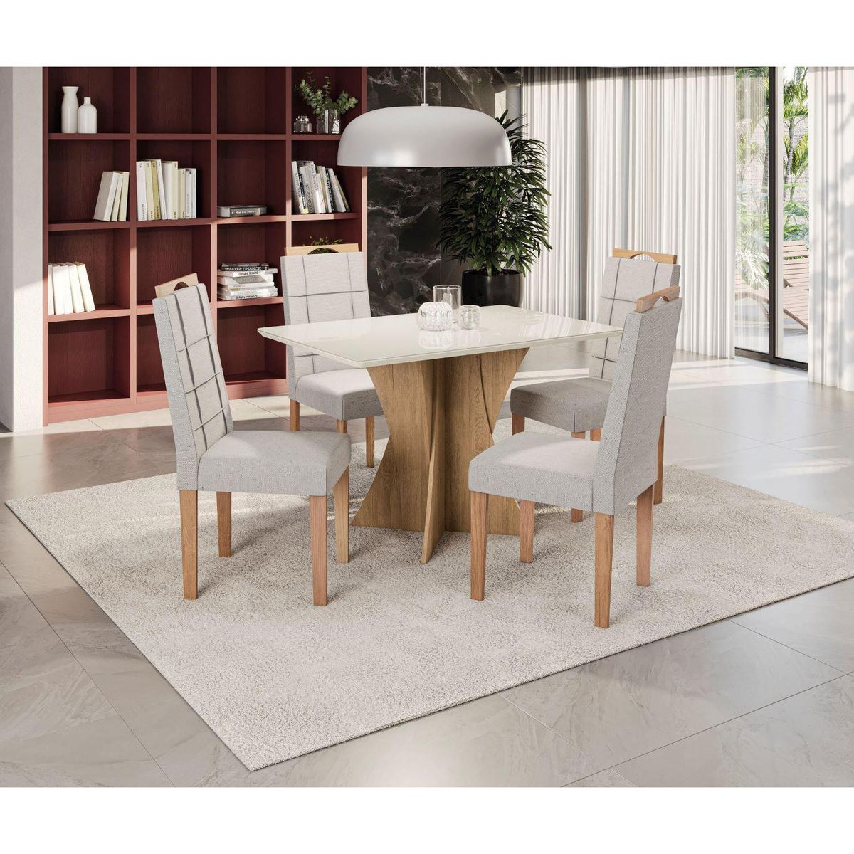 YARDAS - Juego de Comedor Trento 4 Sillas Mesa Rectangular 80x75x120 cm Café/Blanco