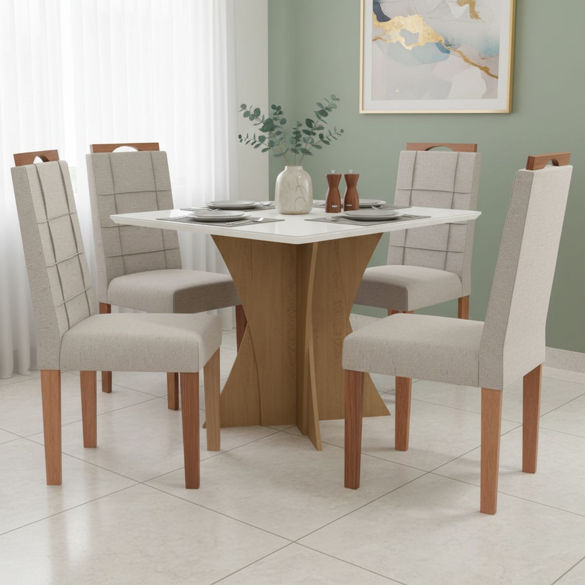 YARDAS - Juego de Comedor Trento 4 Sillas Mesa Rectangular 80x75x120 cm Café