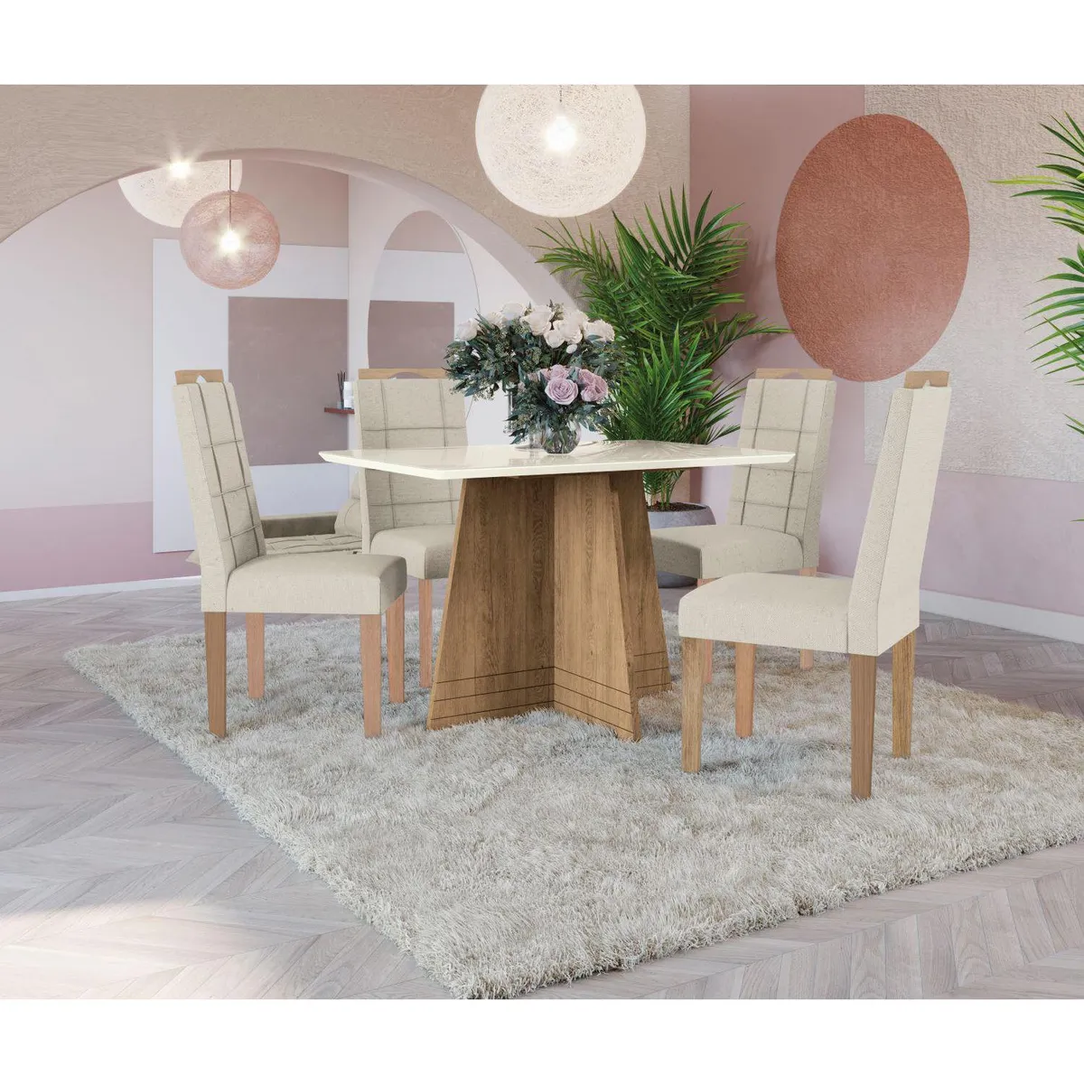 YARDAS - Juego de Comedor Roma 4 Sillas Mesa Rectangular 80x75x120 cm Café/Blanco