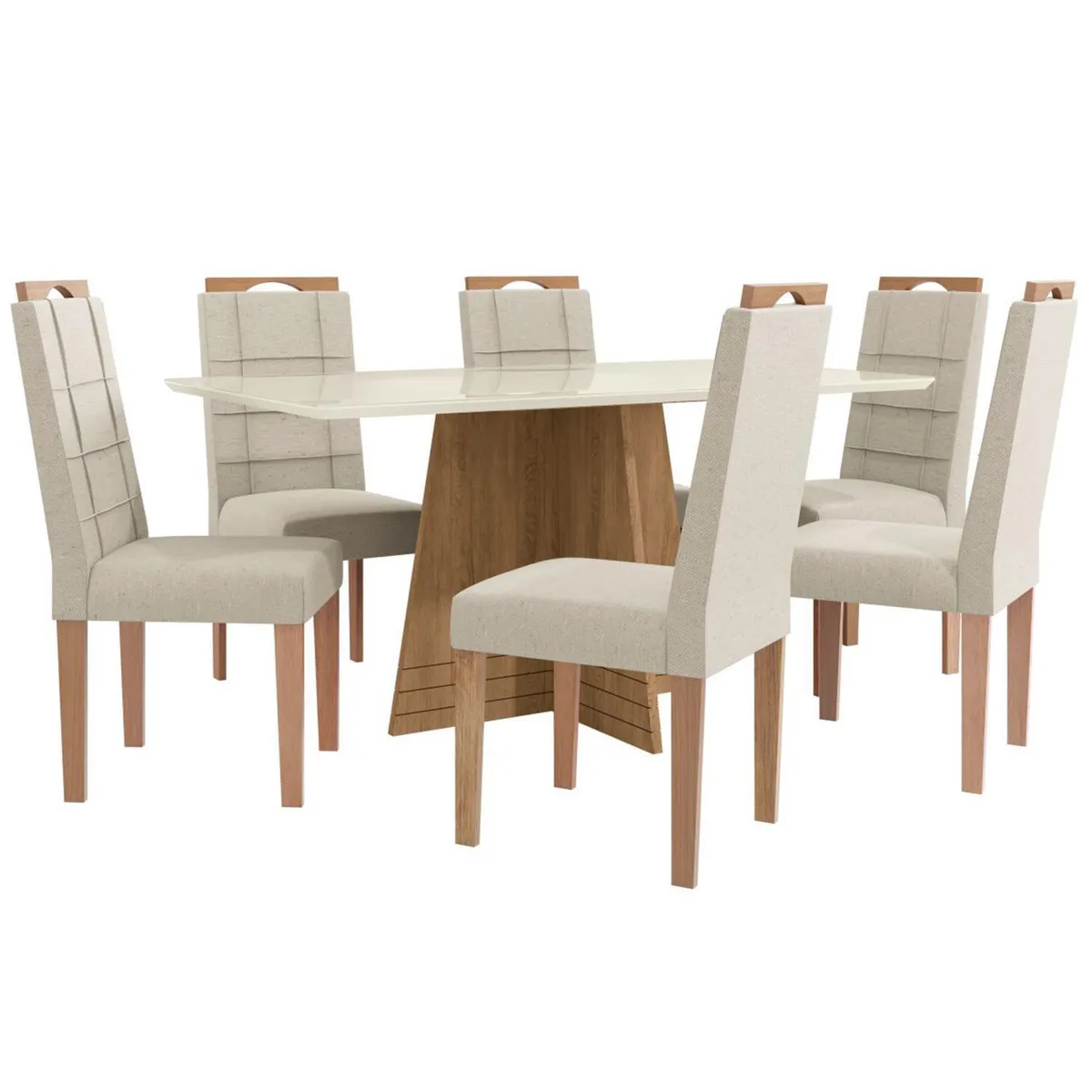 YARDAS - Juego de Comedor Novara 6 Sillas Mesa Rectangular 90x75x160 cm Café/Blanco