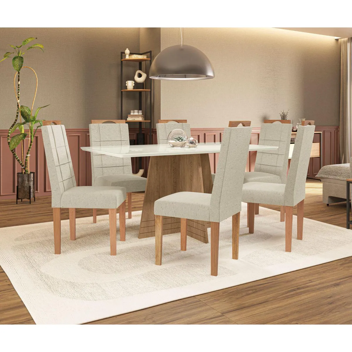 YARDAS - Juego de Comedor Novara 6 Sillas Mesa Rectangular 90x75x160 cm Café/Blanco