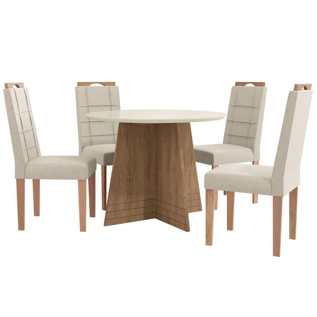 YARDAS - Juego de Comedor Capri 4 Sillas Mesa Redonda 105x75x105 cm Café/Blanco